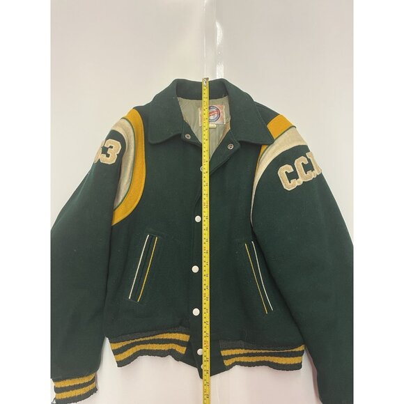 1963 Empire Sporting Goods Letterman Varsity Jacket Green Yellow Sz 42 Made USA - Picture 3 of 16